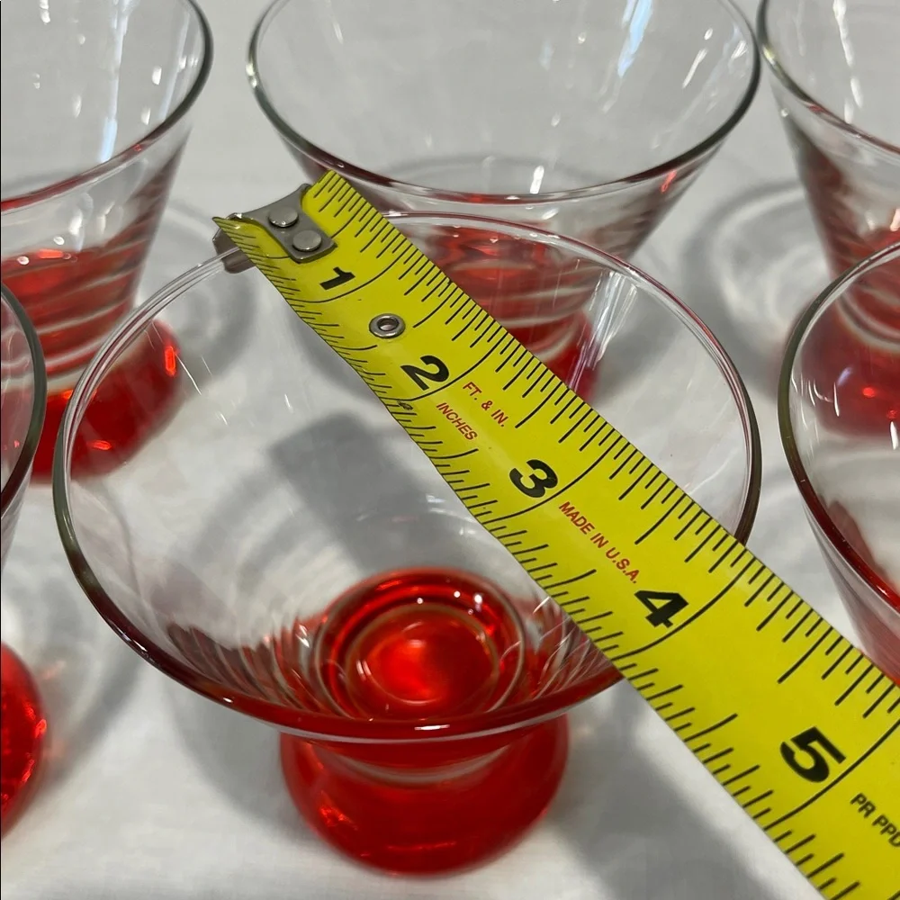 Crate & Barrel DIZZY Red Footed Cocktail Martini Cosmo Glasses Set 6 MCM style
